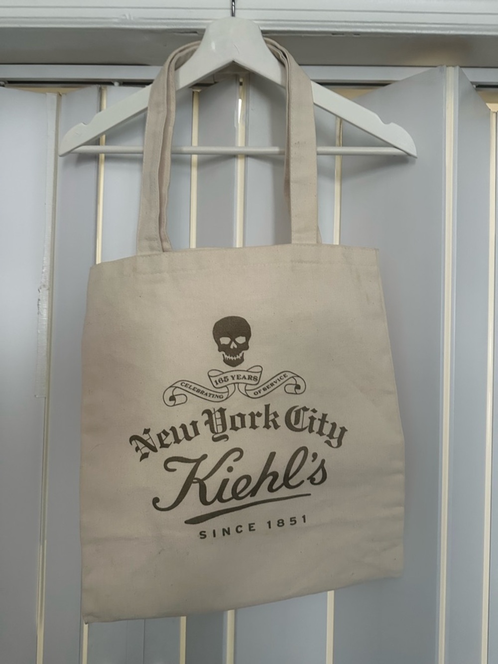 Kiehl's Cream Canvas Messenger Tote with Black Logo